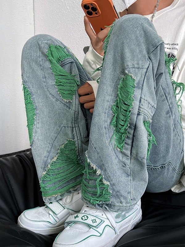 Vaqueros rasgados deshilachados de hombre-3