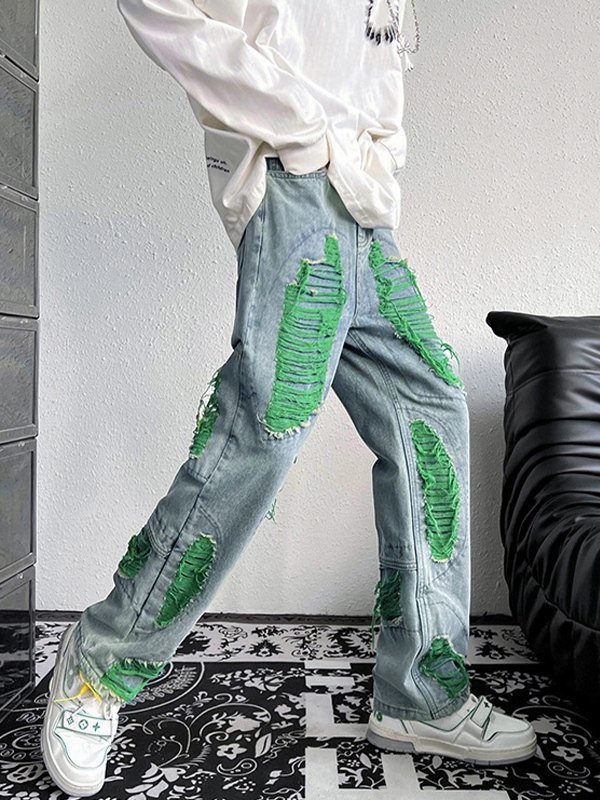 Vaqueros rasgados deshilachados de hombre-1