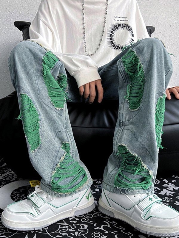 Vaqueros rasgados deshilachados de hombre-4