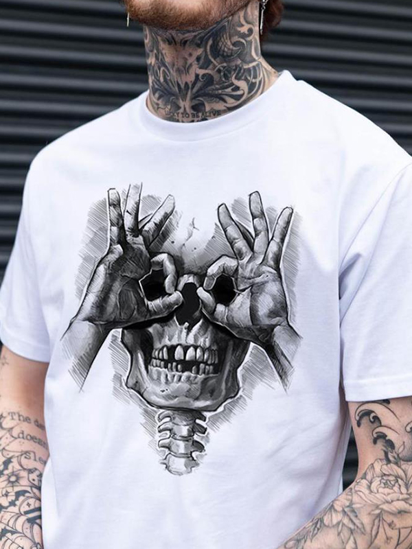 Calavera con OK Pattern Graphic Casual Camiseta con estampado negro-1