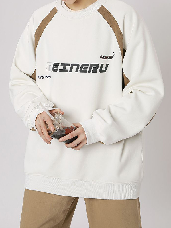 Camiseta de manga larga con diseño de patchwork y estampado vintage para hombre-1