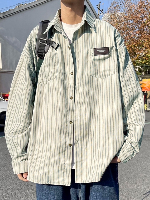 Blusa de manga larga adornada con etiqueta a rayas para hombre-2