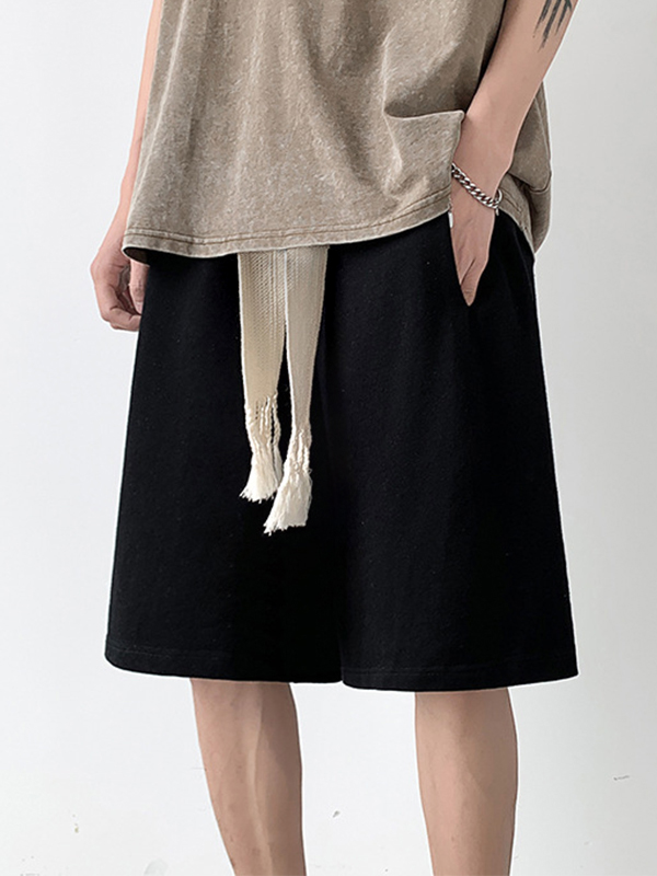 Shorts sueltos con cordón liso para hombre-2