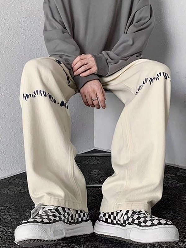 Vaqueros sueltos con estampado de salpicaduras para hombre-2