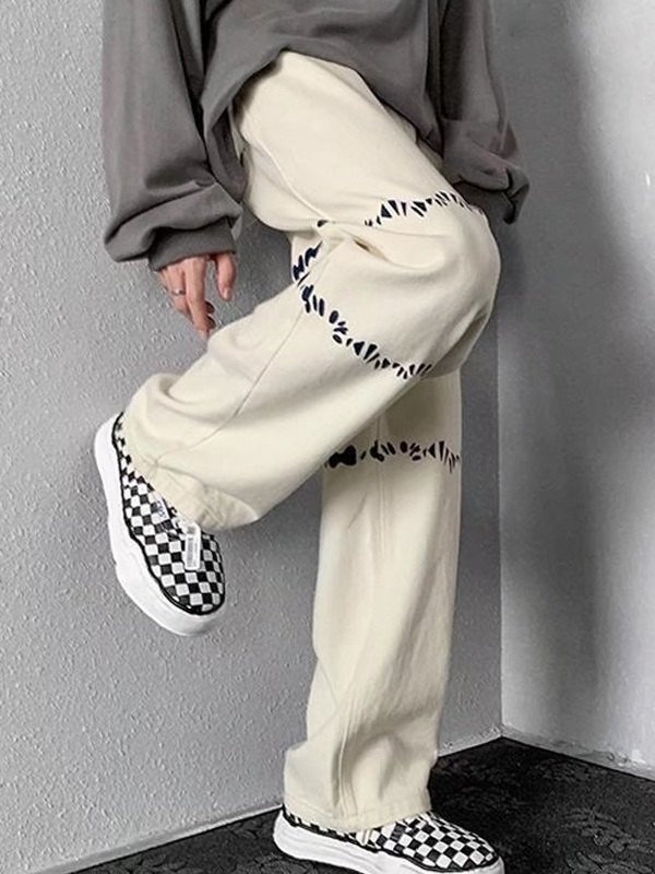 Vaqueros sueltos con estampado de salpicaduras para hombre-1