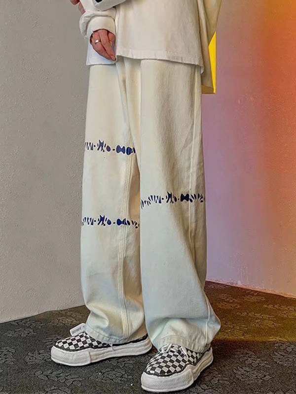 Vaqueros sueltos con estampado de salpicaduras para hombre-4