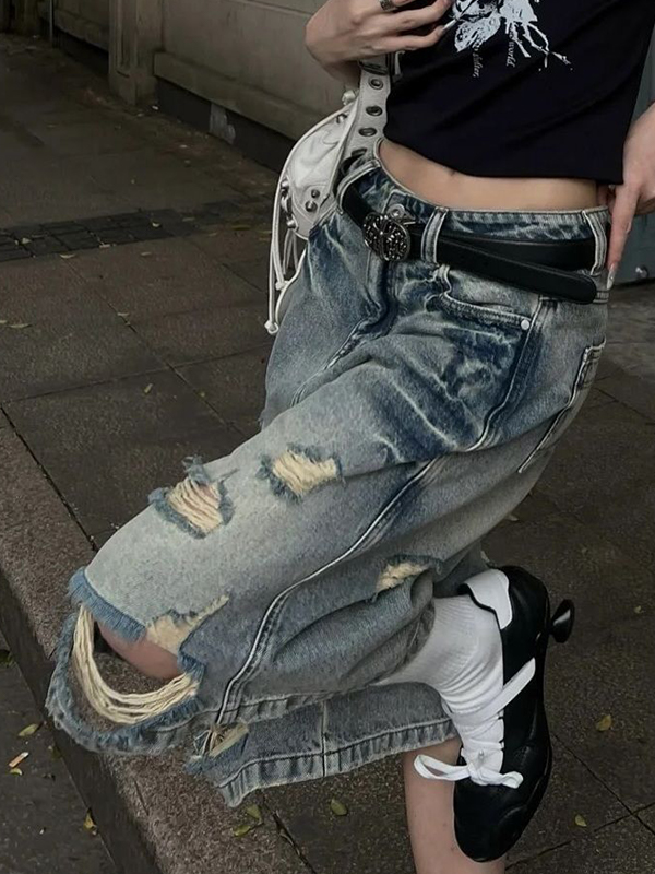 Desgastados por lavar pantalones cortos de mezclilla-2