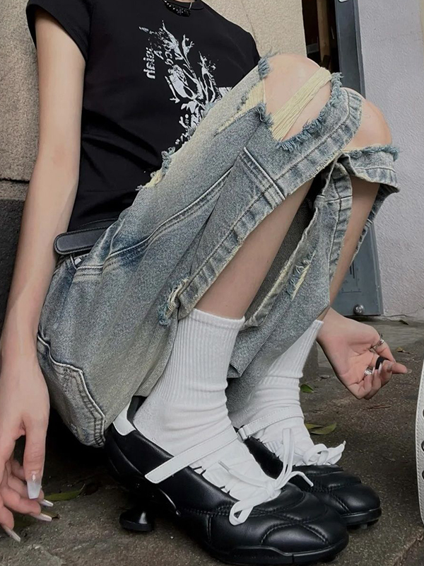 Desgastados por lavar pantalones cortos de mezclilla-3