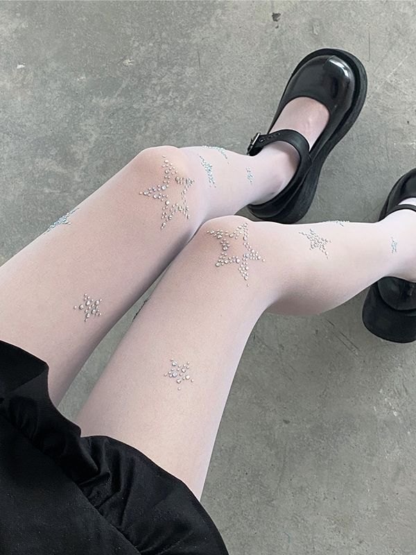 Medias de malla con detalle de estrella de diamantes de imitación-2