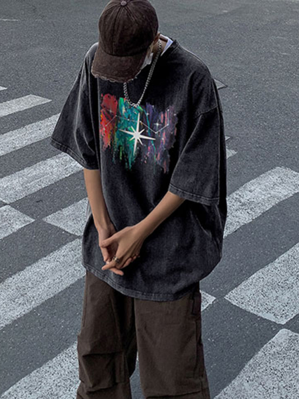 Camiseta extragrande de manga corta con estampado callejero para hombre-2