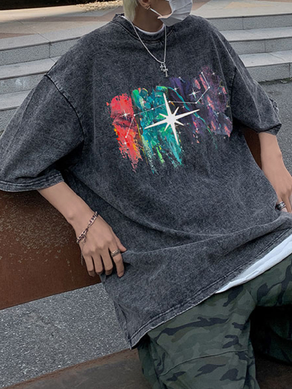 Camiseta extragrande de manga corta con estampado callejero para hombre-3