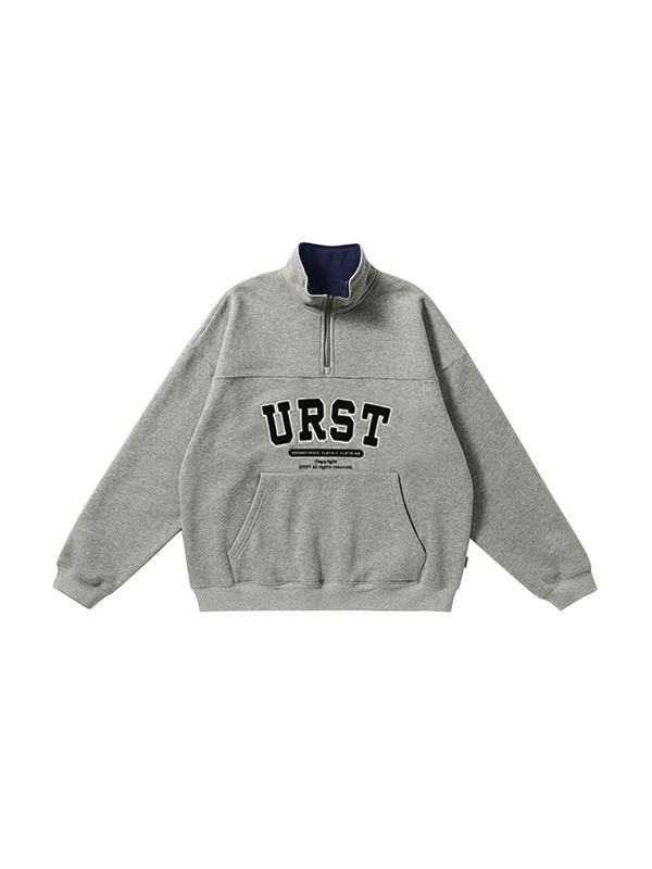 Sudadera con media cremallera y cuello de solapa con bordado de letras-3