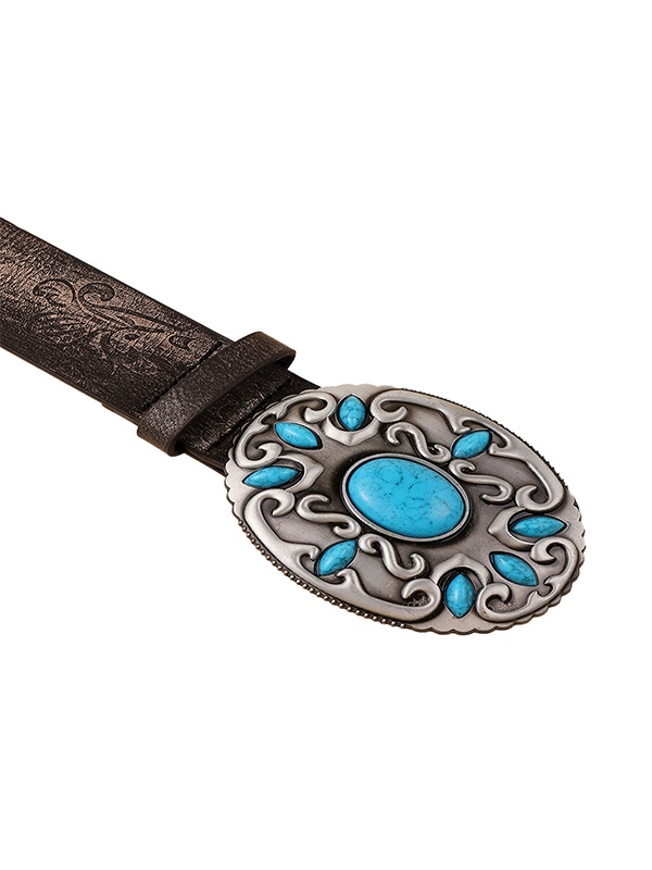 Cinturón con hebilla con decoración de gemas azules grabadas tribales-2