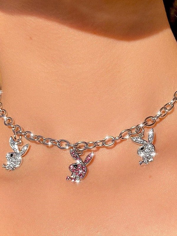 Collar con colgante de conejo de diamantes de imitación-1