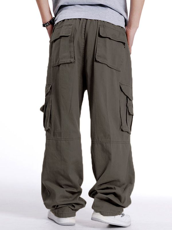 Pantalones tipo cago sueltos con cinturón de hebilla para hombre-3