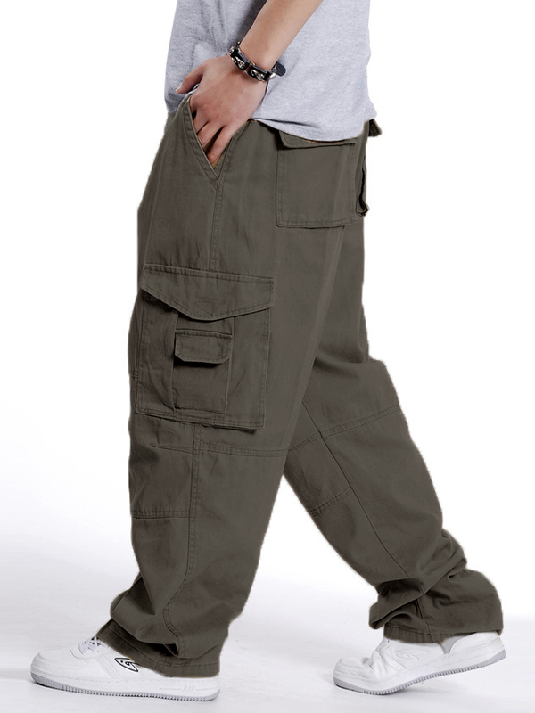 Pantalones tipo cago sueltos con cinturón de hebilla para hombre-4
