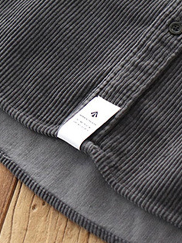 Camisa de hombre de pana vintage de manga larga con botones-3