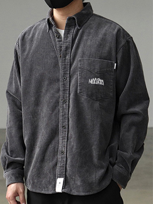 Camisa de hombre de pana vintage de manga larga con botones-1