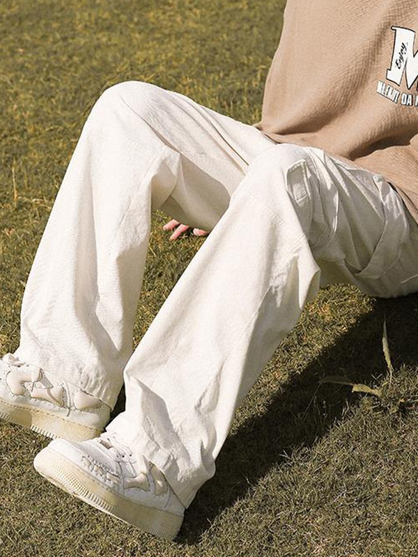 Pantalones cargo rectos vintage con bolsillo de parche para hombre-4