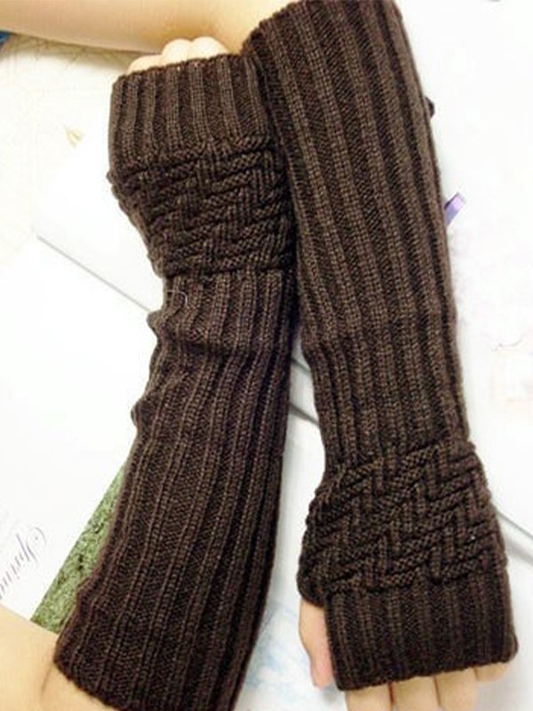 Calentador de brazo de punto acanalado jacquard sin dedos-4