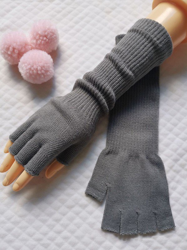 Guantes calentadores de brazo tejidos con medio dedo-1