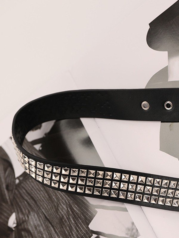 Cinturón de piel sintética con remaches de cadena desmontable-4