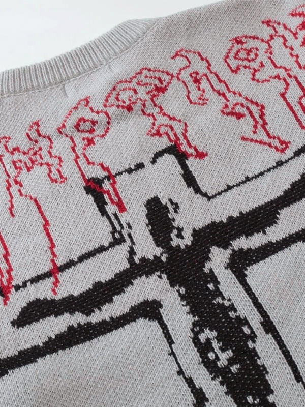 Suéter rasgado con estampado cruzado vintage para hombre-2