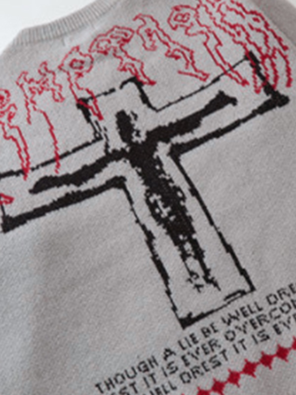 Suéter rasgado con estampado cruzado vintage para hombre-3